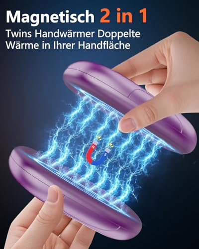 DDKJ Handwärmer Aufladbar 2 Pack 7000mAh - AI Magnetische Taschenwärmer USB mit LED-Display - Hand Warmers Elektrisch Beidseitig, Klein Hand Wärmer - Gifts für Outdoors, Jagd & Hiking - Dunkellila thumbnail 2