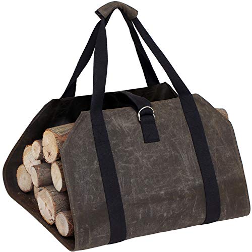 TABITORA Waxed Canvas Bag Firewood Log Carrier Outdoor Indoor Large Capacity Durable Holders Woodpile - Thumbnail 6