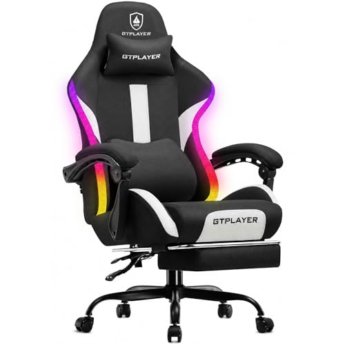 GTPLAYER RGB Gaming Chair with Footrest, LED Lights, Ergonomic Computer Chair with