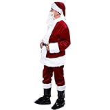 Santa Suit Men's Adult Christmas Santa Suit Costumes Holiday Cosplay Cute Costumes Outfits Vintage Plush 6 pieces Complete Santa Claus Christmas Suit Costumes, (Burgundy), One Size