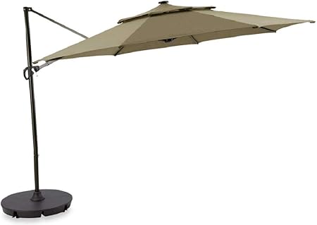 Amazon Com Destination Summer Outdoor Patio Cantilever Umbrella 11 Foot Round Canopy With Solor Powered Lights Includes Base Stand And Storage Cover Mocha Garden Outdoor