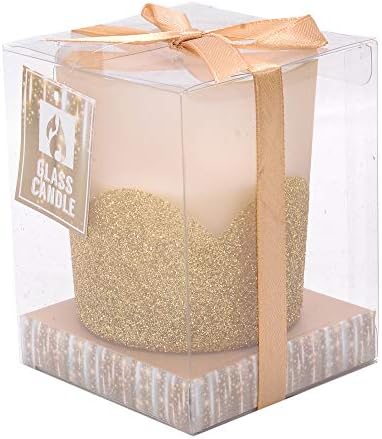 Scrafts Gold Highly Fragranced/Scented/Aroma Natural Wax Glitter Glass Candle for Home Décor/Party Décor/Birthday/Party/Festivals/Gifts/Spa/Meditation, Size:LHB(inch)- 3x3.5x3
