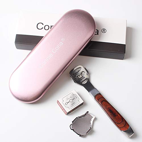 Connie Cona Foot Callus Shaver Remover for Feet Professional Wood Handle with 10Pcs Replacement Refill Blades (Pink Tin Case and Color Box Pack) - Thumbnail 2
