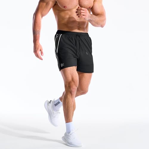 ZENWILL DRI-Armor Men's Sport Zip Shorts Running Shorts, Lightweight Gym Shorts Quick Dry
