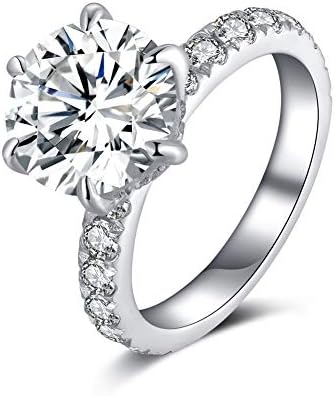 4 Carat Round-Cut Solitaire Brilliant Cubic Zirconia Engagement Rings for Women CZ 925 Sterling Silver