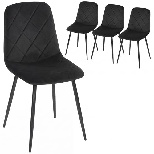 HOMCOM Dining Chairs Set of 4, Upholstered Kitchen Chair with Metal Legs, Modern Dining Room Chairs for Kitchen, Black