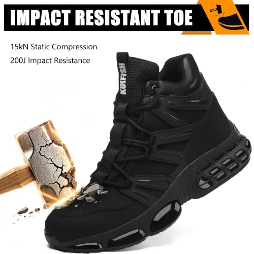 PAQOZKC Waterproof Safety Boots Work Boots Men Women | Synthetic Leather+Closed Tongue, Steel Toe Work Shoes+Kevlar, EN ISO 20345, Air Sole, Safety Shoes