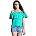 BLDO Women's Ruffles Off Shoulder Solid Chiffon Blouse Crop Top (S, Green)