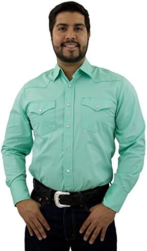 STARR Men's Western Solid Color Long Sleeve Snap Shirt 100% Cotton | Two Snap Pockets | Front and Back Yokes | Trim Fit SWWLSS-Mint-Size-XL