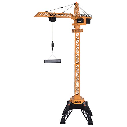 50 inch Tower Crane Construction Vehicle Playset Toy for Boys Model Car Remote Control Construction Crane Toy Engineering Vehicle RC Car(Yellow)