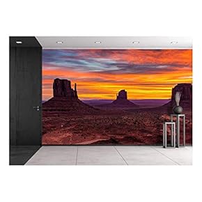 Monument Valley Sunset West and East Mittens and Merrick Butte Utah - Removable Wall Mural | Self-Adhesive Large Wallpaper - 66x96 inches