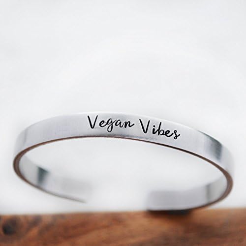 Vegan Vibes Silver Cuff Bracelets for Women Alternative Living Healthy Mama Minimalist Jewelry
