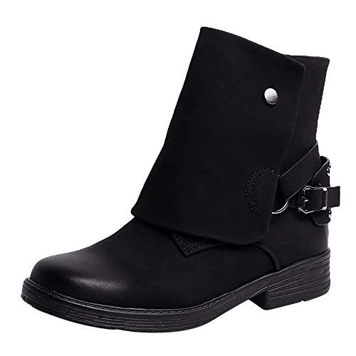 Hunzed Women Shoes Vintage Suede Casual Zipper Leather Girl's Boots (Black, 6 M US)