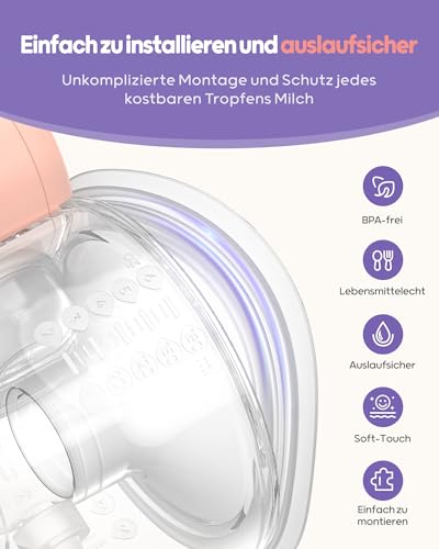 Nuliie Tire Lait Electrique Main Libre avec Sac de Rangement Portable, 4 Modes et 12 Niveaux, Tire Lait Electrique Allaitement avec Bride de 14/17/20/24/27 mm (2 Paquets, Rose)