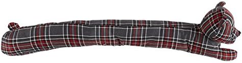 Grey Red Plaid Bear Animal Door Draft Stopper: Save Energy, Keep the Cold Out!