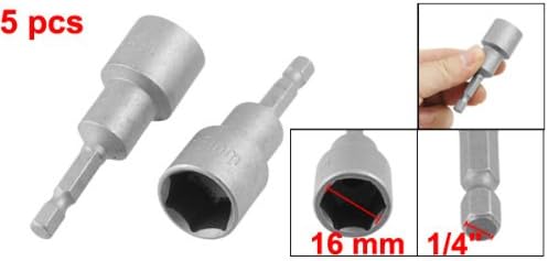 Sourcingmap 5 Pcs 1/4" Shank 16mm Hex Socket Spanner Nut Setter Driver Bit Power Tool, Gray, Variety pack - Image 3