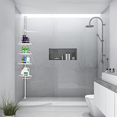 Corner Shower Caddy, Shower Corner Caddy Tension Pole with 4 Tier Constant Shower Organizer for Bathroom Bathtub Adjustable Corner Rack 3.3ft-8.5ft