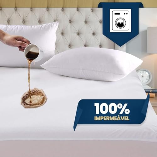 Protetor de Colchão Solteiro Premium 100% Impermeável, Silencioso, Branco Liso 1,90m x 90cm x 30cm Antiácaro, Com Elástico Ajusável, Não faz Barulho, Prático e Resistente