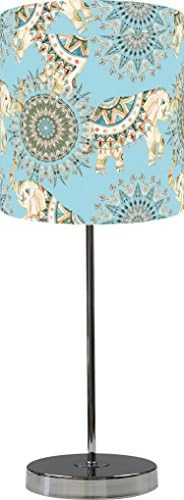 LampPix 10 Inch Custom Printed Table Desk Lamp Shade Bohemian Elephants Lt Blue. Includes Decorative Chrome 15 Inch Stand