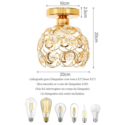 Luminária Pendente de Cristal e Ferro - Design Moderno com Luz Tricolor - Voltagem 110V-220V - Acabamento Premium para Sala, Quarto e Hall (Esférico)