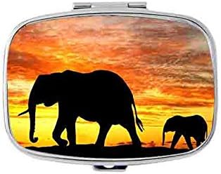 the elephant walk under sunset Rectangular pill box/pill case- 2 Compartments for Keeping Pills Separate pill box/pill case