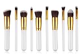 Rioa Premium Synthetic Kabuki Makeup Brush Set Cosmetics Foundation Blending Blush Eyeliner Face Powder Brush Makeup Brush Kit (10pcs,Golden White)