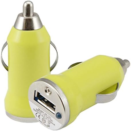 iTALKonline Odys Genio Tablet Yellow 1000 mAh Compact Bullet Small Fast Travel DC 12V In Car Charger USB Adapter with LED Light and OverLoad Protection