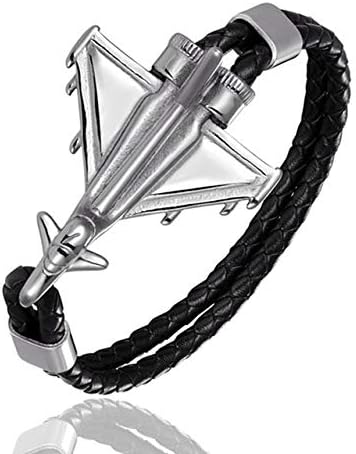 BQZB Bracelet Braided Leather Bracelets Men Stainless Steel Airplane Anchor Bracelets Female Friendship Gifts 21cm Black