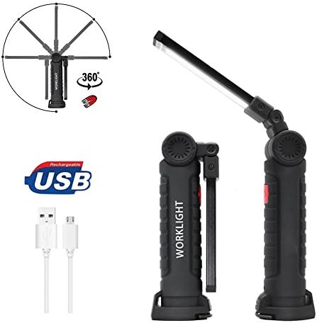 TUTU TECH Cordless Led Work Light, Collapsible Ultra Bright 5W COB Rechargeable Flashlight, Inspection Light for Car and Truck Repair, Workshop, Garage, Camping and Emergency - Black