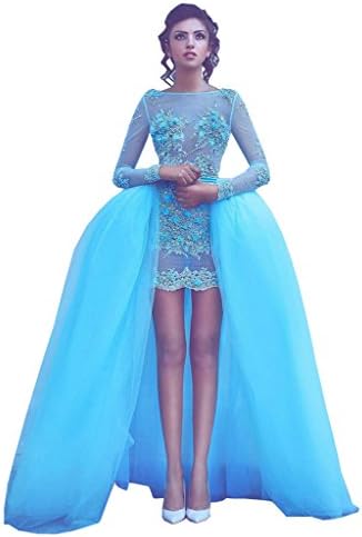 Banfvting Overskirt Prom Dress Detachable Train Evening Gown Illusion Blue Custom Made