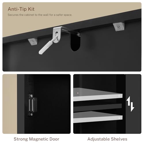 WEENFON Tall Bathroom Cabinet with 6 Shelves, Narrow Bathroom Storage with 2 Doors, Narrow Storage Cabinet, for Bathroom, Living Room, Kitchen, Black, 30×40×170CM