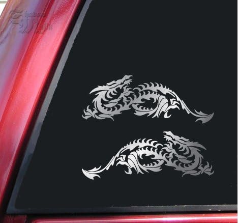 Mirrored Set Of Blade Dragon Vinyl Decals Stickers (8" X 2.9", Shiny Chrome)