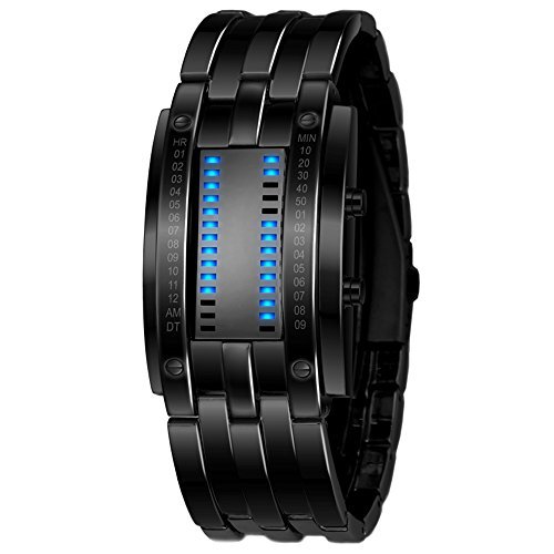 KingBig Binary Watch,Luxury Stainless Steel LED Digital Bracelet Sport Plated Wrist Watch for Men
