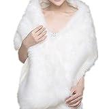 Dikoaina White Faux Fur Wrap Shawl Shrug Bolero Cape for Bridal Winter Weddings Gift