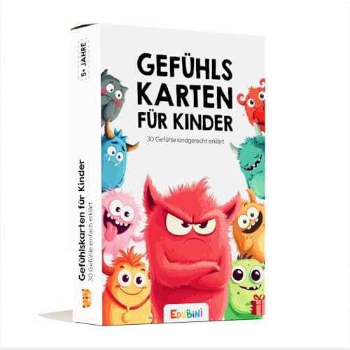 Edubini Emotion Cards for Children [30 Cards + Explanatory Texts] - Emotion Cards for Self-Regulation and a Good Feeling - (Educationally Valuable) - Feeling Monster for Emotional Children