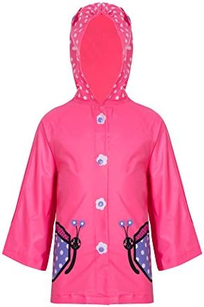 ZDHGLOBAL Girl's Pink Rain Jacket Portable Poncho and Kids Raincoat With Hoods and Sleeves-Butterfly-8