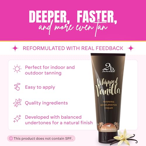 2bTanned Tanning Accelerator Cream, Sunbed Cream Enhanced with Thalitan & Tyrosine For A Deeper Tan, Hydrating Tanning Lotion with Shea Butter, Aloe Vera & Collagen, 200 ml - Whipped Vanilla