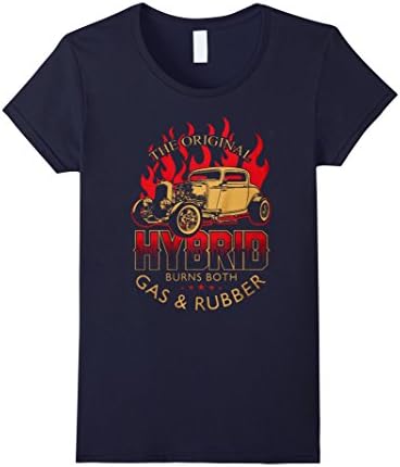 Women's The Original Hybrid Burns Both Gas &amp; Rubber Hot Rod T Shirt Large Navy