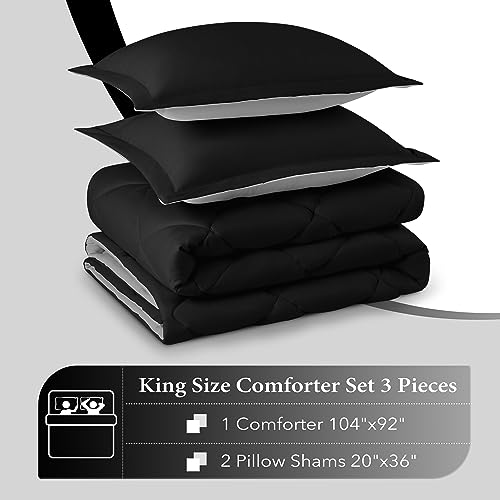 downluxe King Size Comforter Set Black and Grey King Comforter, Soft