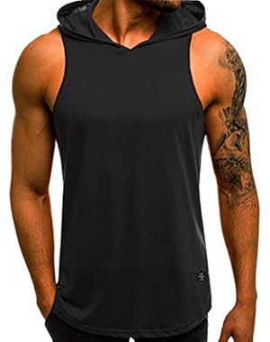 Men Vest Hoody Hood Sleeveless Tank Top Summer Sportswear Zip Tunic