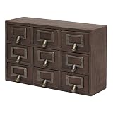 Kate and Laurel Desktop Solid Wood Apothecary Drawer Set, Includes 9 Drawers with Metal Label Holders, Rustic Brown Finish