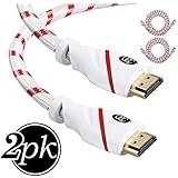 HDMI Cable 1.5 ft - 2 Pack - 4K Resolution UHD 2.0b Ready - Supports Ethernet Ultra HDR Video HD Bandwidth 18Gbps - Audio Return Channel - HDCP 2.2 Compliant - 1.5 Feet (0.5m) High Speed HDMI Cable