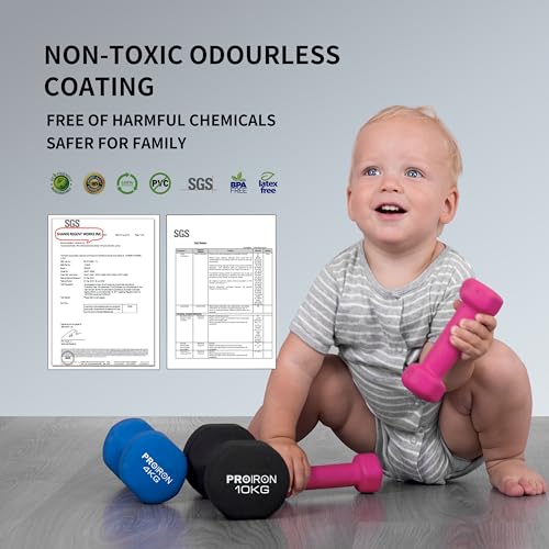 PROIRON Anti-Slip Neoprene Dumbbell Pair 1kg 1.5kg 2kg 3kg 4kg 5kg 6kg 7kg 8kg 10kg and Weights Set (1 kg/2 kg/3 kg Pair with Stand) for Women Men Gym Home Exercise Arm Hand-Macaron Colors