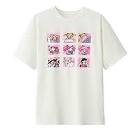 Acccity Sailor Moon Cotton Short Sleeve T-Shirt for Women Girls (White, one Size)