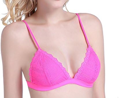 Women's Sexy Breathable Ultra-Thin Lace Bra (Large, Hot Pink)