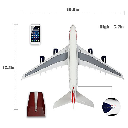 24-Hours 18” 1:160 Scale Diecast Plane Model Britain A380 Airplane Collection with LED Light(Touch or Sound Control) for Decoration or Gift - Thumbnail 6