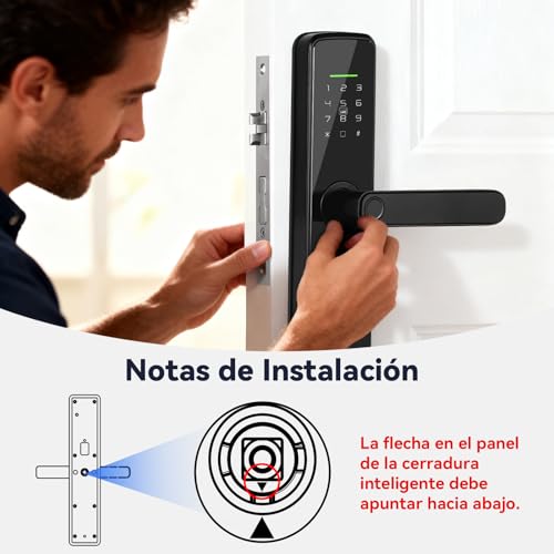 LOKOOY Cerradura Inteligente L2 WIFI, Alarma Anti-forzamiento, 6 Métodos de Apertura, WIFI/App/TT LOCK App Bluetooth/Huella Digital/Tarjeta IC, Negro