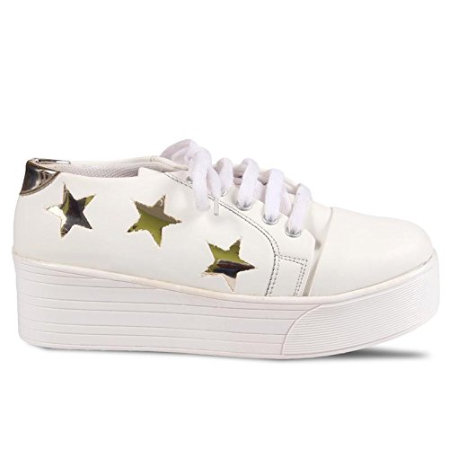 anand archies artificial leather white-gold casual shoes for girl's & women's (aa-340-p)