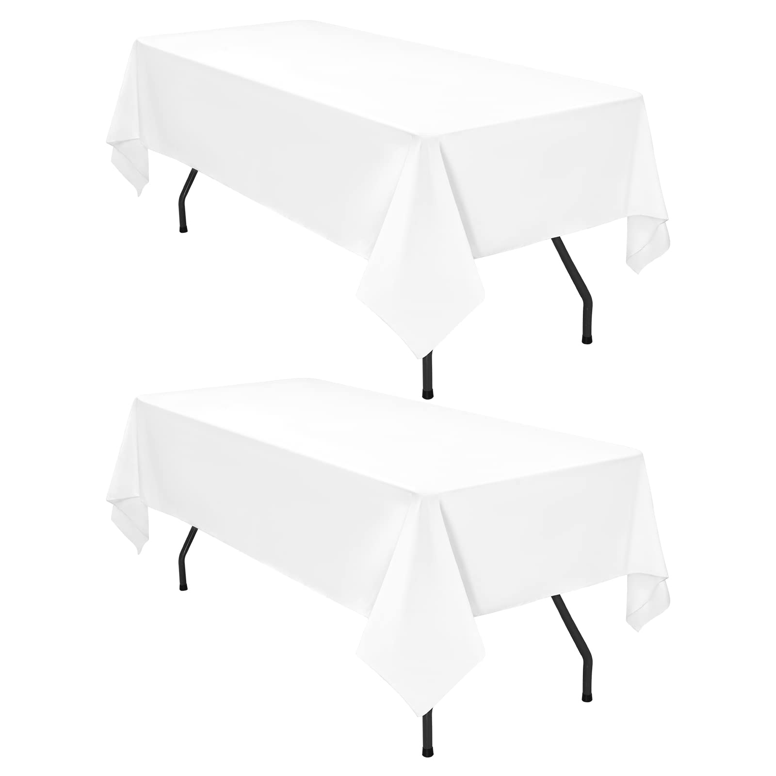 Pesonlook 2Pack White Polyester Tablecloths 60x126inch for 8ft Rectangle Tables Polyester Table Cover Stain and Wrinkle Resistant Washable Table Cloth for Wedding Reception Banquet Party