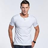 LTIFONE Mens Casual Slim Fit Short Sleeve T-Shirt Single Button Placket Plain Henley v Neck Shirt